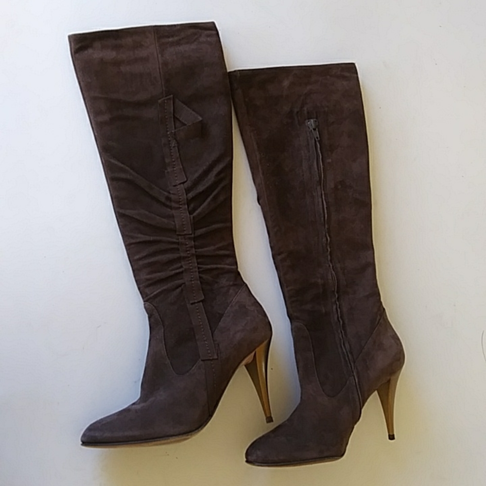 New Guillaume Hinfray brown suede boot gold heels boots boho bohemian
